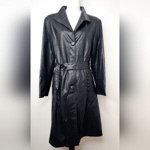 Vegan Fitted Flare leather black trench coat womens M